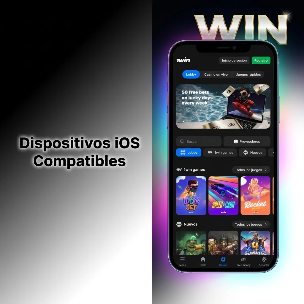Lista de dispositivos iOS compatibles con la app 1win, incluyendo iPhone X al 15 y iPad con iOS 12.0 o superior