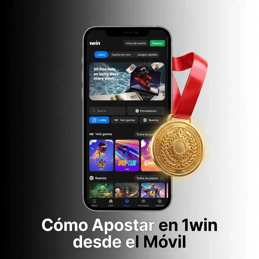 Persona apostando en 1win desde su móvil, seleccionando mercado deportivo y confirmando apuesta en línea